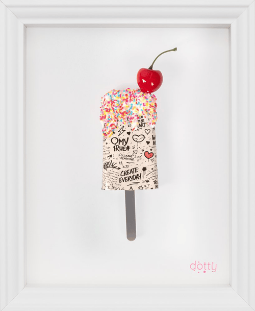 Colorful abstract art piece titled Urban Melt No.3 by Dotty, featuring vibrant dot patterns and dynamic design.