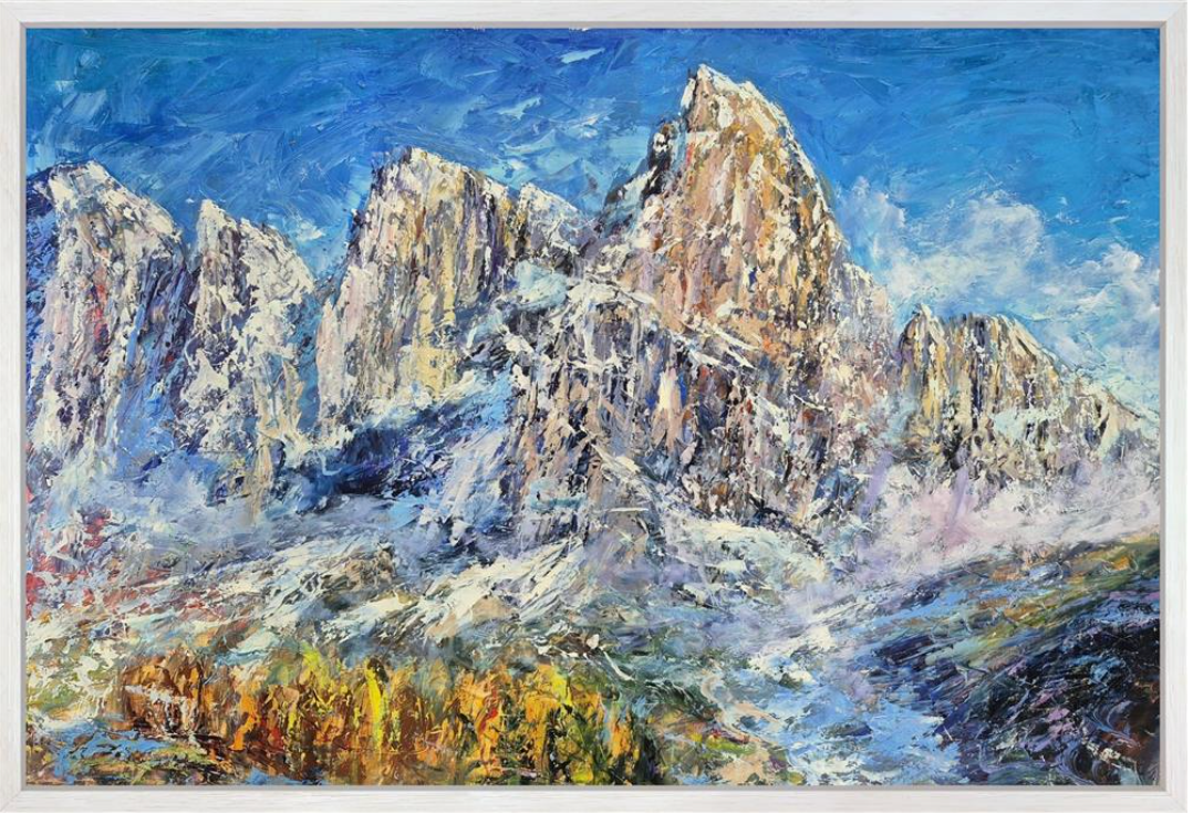 Amedeo Cianci's Alba Sulle Dolomiti art print, featuring a scenic mountain landscape inspired by the Dolomites.