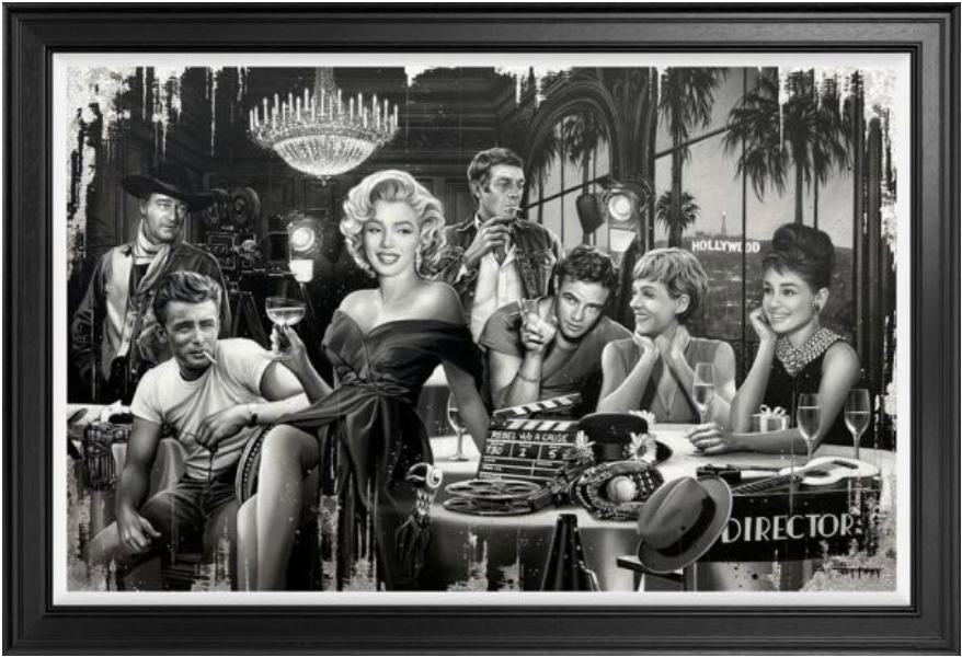 Ben Jeffery Hollywood Wall Of Fame Deluxe canvas art featuring iconic Hollywood stars in a vibrant, artistic wall display.