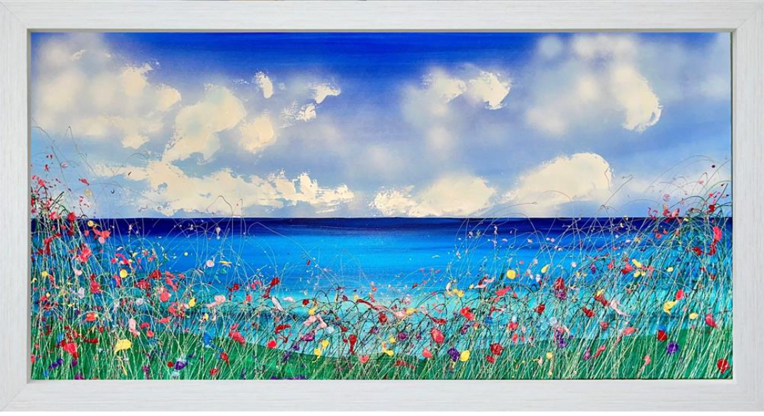 Bright blue ocean-inspired art by Lisa Pang titled "The Day The Sea Was Bright Blue" displayed as a digital screenshot.