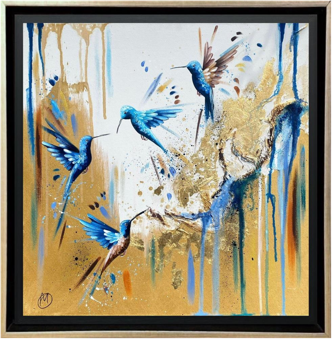 Screenshot of Mellisuga Garden Dancers I art piece featuring colorful, abstract garden-themed dancer sculptures.