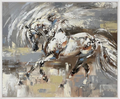 Colorful art piece titled "Mane In The Storm" by Anna Cher, featuring dynamic brushstrokes and vibrant, stormy imagery.