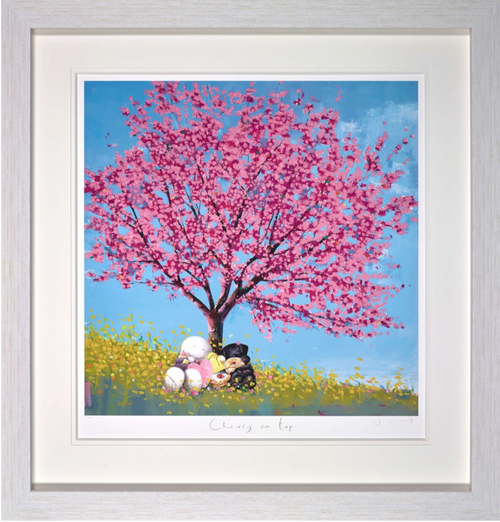 Colorful art print titled "Cherry on Top" by Doug Hyde featuring vibrant cherry and whimsical design elements.
