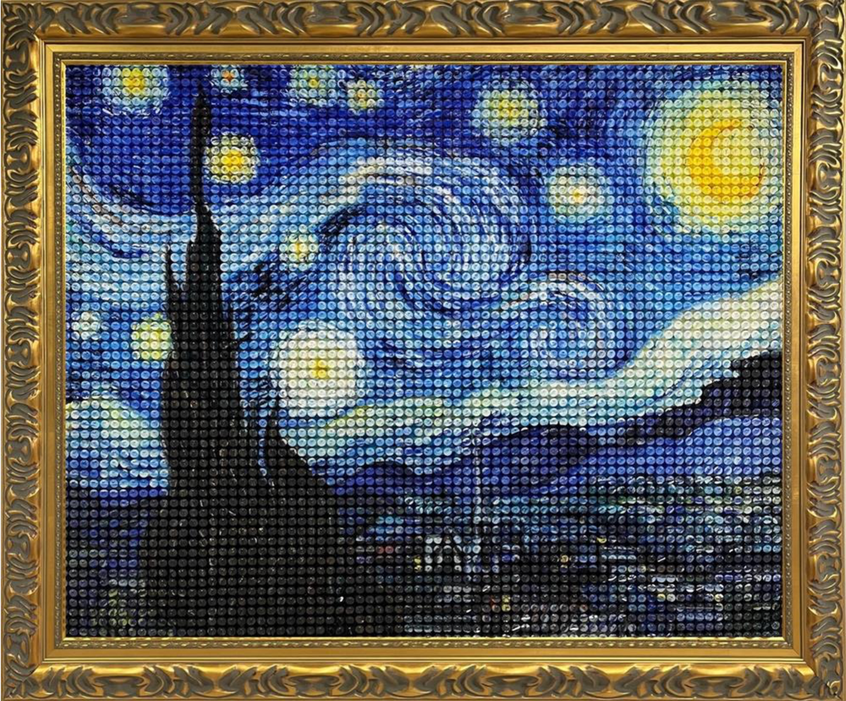 Screenshot of The Starry Night Shimmerdisk Masters art piece by The Art Maverick, showcasing a vibrant, starry night scene in vivid colors.