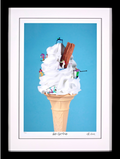 Colorful art by Mr Kuu titled "Let's Get Piste" featuring vibrant abstract shapes and bold lines on a white background.