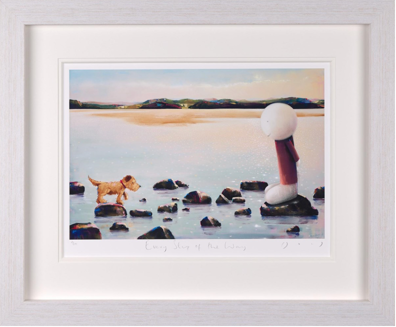 Colorful art piece by Doug Hyde titled "Every Step Of The Way," featuring intricate and vibrant illustrations on canvas.