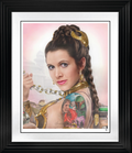 JJ Adams Slave Leia tattoo art print, detailed illustration of the iconic Star Wars character in black and white ink style.