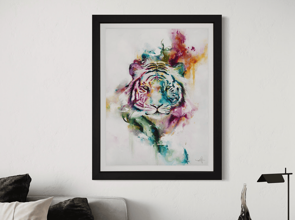 Katy Jade Dobson Prowl art print featuring vibrant, detailed illustrations of a prowling feline in a colorful, artistic style.