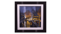 Simon Wright's Amsterdam by Night art print showcasing a vibrant cityscape with illuminated buildings and night sky details.