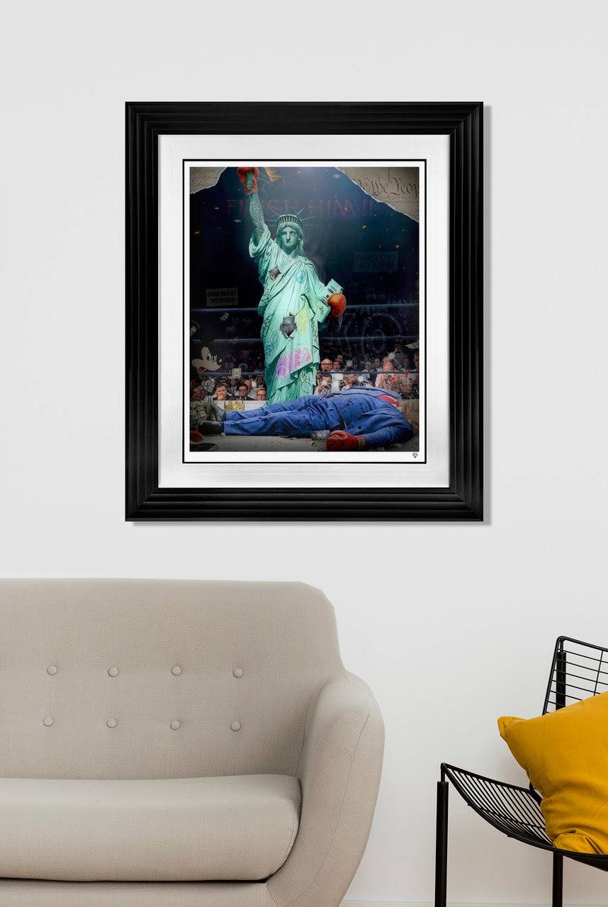 Contemporary art print by JJ Adams titled "I am The Greatest," featuring bold, colorful abstract artwork with dynamic shapes and textures.