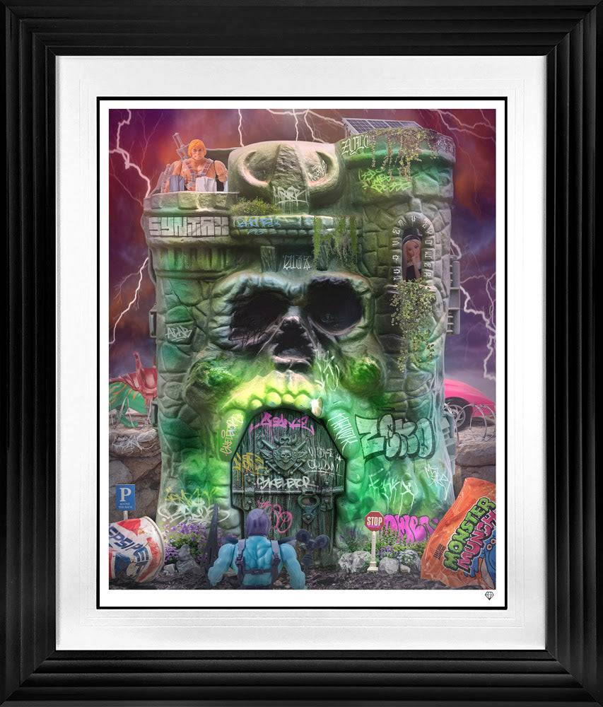 Contemporary art piece titled "She's Not Here" by JJ Adams, featuring vibrant abstract and surreal visual elements.