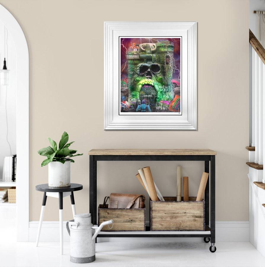 Contemporary art piece titled "She's Not Here" by JJ Adams featuring abstract and layered visual elements.