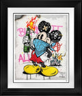 JJ Adams art piece titled Mascot To Menace, featuring a colorful, abstract illustration with bold shapes and vibrant details.