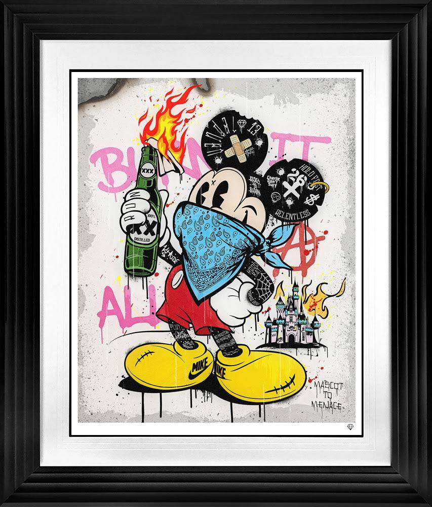 JJ Adams "Mascot To Menace" art print featuring vibrant, detailed imagery of a transforming mascot character.