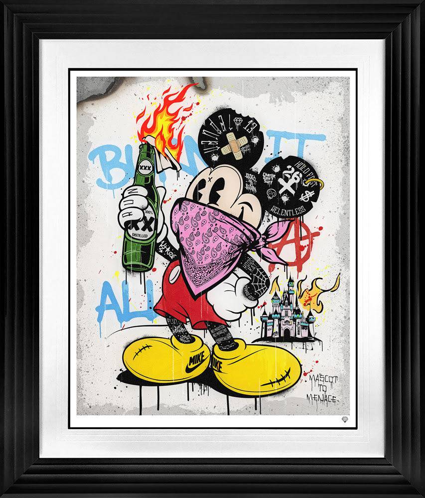 JJ Adams "Mascot To Menace Pink" art piece showing vibrant pink tones and detailed abstract imagery.